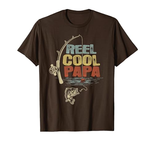 Cool Papa Fathers Day Fishing Gifts Funny Fisherman Vintage Reel Cool Papa T-Shirt - size chart