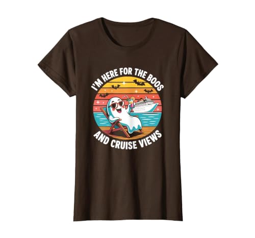 Boos Cruise Halloween Ghost Drinking Gifts Here for The Boos and Cruise Views Halloween Party T-Shirt - size chart