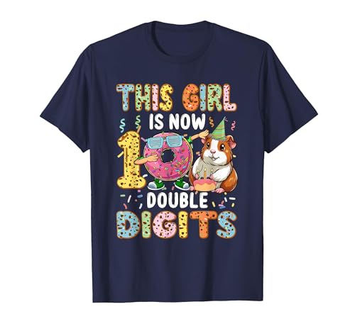Rodent Birthday Costume Girl Costume 10 Double Digits Funny 10th Birthday Guinea Pig T-Shirt - size chart