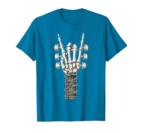 Rock and Wear Gifts Men Women Kids Skeleton Guitar Hand Rock On Guitarist Rock Band Music T-Shirt - size chart