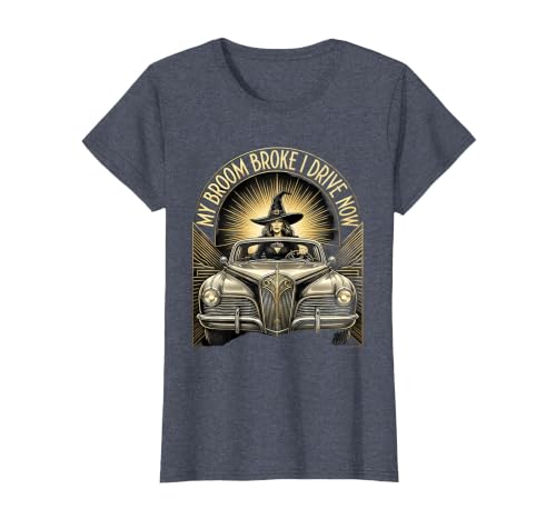 Mademark My Broom Broke I Drive Now Witch Halloween T-Shirt - size chart
