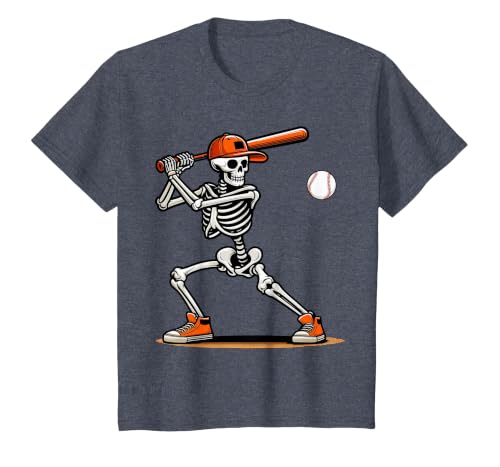 Funny Halloween Skeleton Sports Boys Costume Baseball Skeleton Spooky Boys Halloween Baseball Player T-Shirt - size chart
