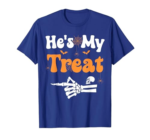 She's My Trick He's My Treat Halloween Couple Tees He's My Treat Skeleton Couples Matching Couple Halloween T-Shirt - size