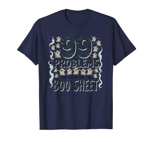 Mademark Ghost & Spirits - Ghost (99 Problems All) T-Shirt - size chart
