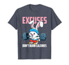 Excuses Don't Burn Calories Rabbit Fitness Gym Bunny T-Shirt — design detail