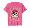 Pirate Family Apparel Pirate Uncle Jolly Roger Flag Skull Family Pirates T-Shirt - size chart