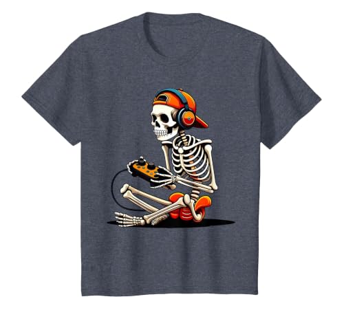 halloween skeleton shirts for teen boys men kids Halloween Skeleton Gamer Video Gaming Funny Gaming Skeleton T-Shirt - size