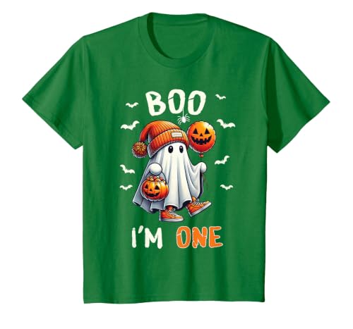 Halloween Boo I'm First 1st Birthday Boy Boo I'm One Ghost 1st Birthday Halloween Boy Kids Groovy T-Shirt - size chart