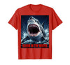 Mademark Blood in the Water Shark Attack Design T-Shirt - size chart
