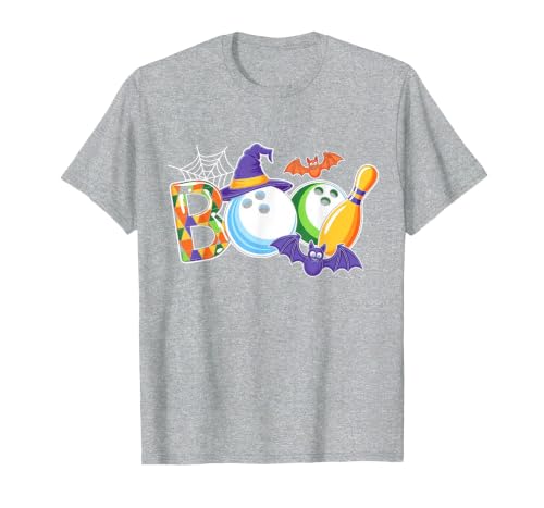 Bowling Boo Creepy Halloween Costume Pumpkin Bowling Lover T-Shirt - size chart
