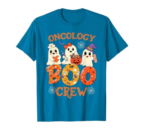 Oncology Boo Crew Funny Ghost Halloween Spooky Costume Nurse T-Shirt - size chart