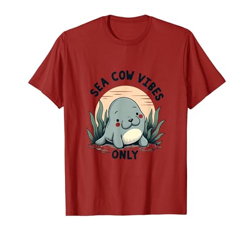 Mademark Sea Cow Vibes Only Manatee Design T-Shirt - size chart