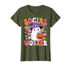 Groovy Social Worker Halloween Ghost Costume Halloween Social Worker Ghost Cute Social Worker Halloween T-Shirt - size chart