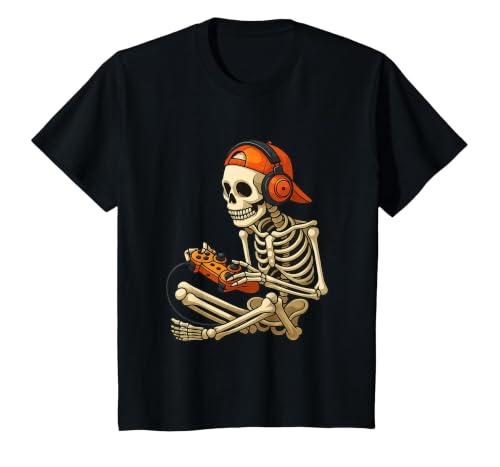 VibeKilla Video Game Halloween Skeleton Gamer Costume T-Shirt - size chart