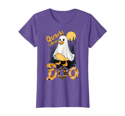 Duck Halloween Gifts Co. Quack I Mean Boo Duck Trick or Treat Spooky Halloween Party T-Shirt - size chart