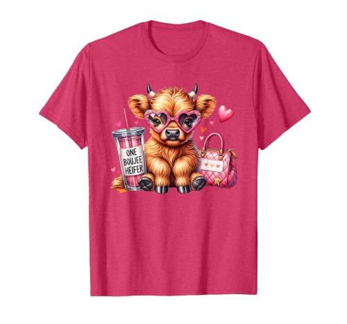 Highland Cow Land of NYC One Boujee Heifer Highland Cow Bougie Pink Tumbler Handbag T-Shirt - size chart