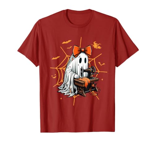 Ghost Quilter Sewing Halloween Costume Cute Ghost Quilter Sewing Halloween Scary Costume Retro T-Shirt - size chart