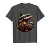 Mademark Shark Leaping Over Volcanic Island Peak T-Shirt - size chart