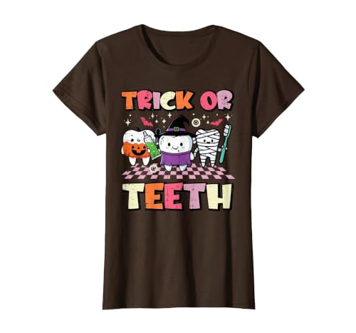 Halloween Shirts For Women Men Kids Boys Girls Halloween Dentist Trick Or Teeth Dental Costume Men Women T-Shirt - size chart