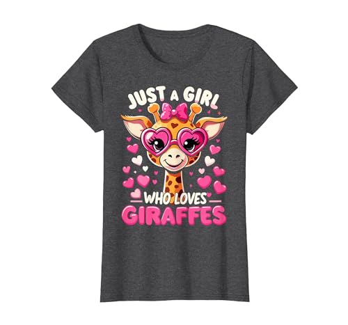 Funny Giraffe Lover Giraffe Just A Girl Who Loves Giraffes T-Shirt - Heather Blue