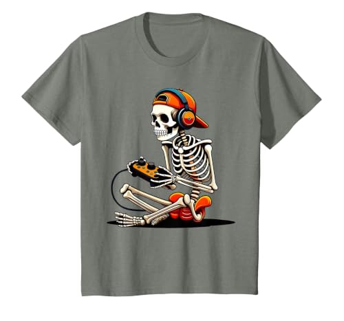 halloween skeleton shirts for teen boys men kids Halloween Skeleton Gamer Video Gaming Funny Gaming Skeleton T-Shirt - size