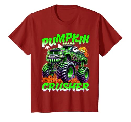Pumpkin Crusher Kids Tees Pumpkin Crusher Monster Truck Ghosts Halloween for Boys T-Shirt - size chart