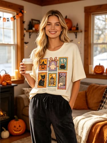 SGYHO Oversized Halloween Shirts for Women Spooky Season Pumpkin Ghost Fall Casual Tee - size chart