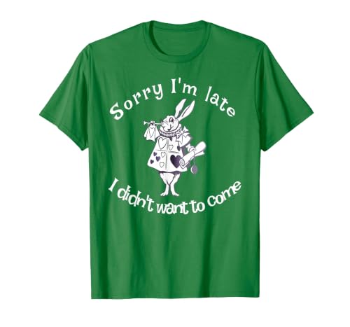 Sorry I'm Late, I Didn't Want to Come White Rabbit Watch T-Shirt — design detail