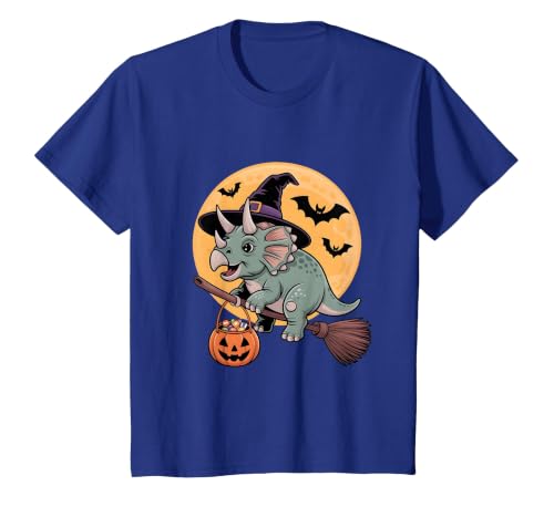 Triceratops Lover Dino Halloween Party Wear Triceratops Witch Hat Pumpkin Halloween Costume Men Women T-Shirt - size chart