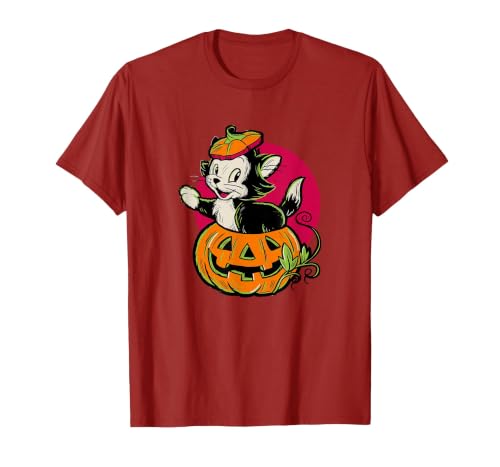 Disney Pinocchio Halloween Figaro Inside A Pumpkin Retro T-Shirt - size chart