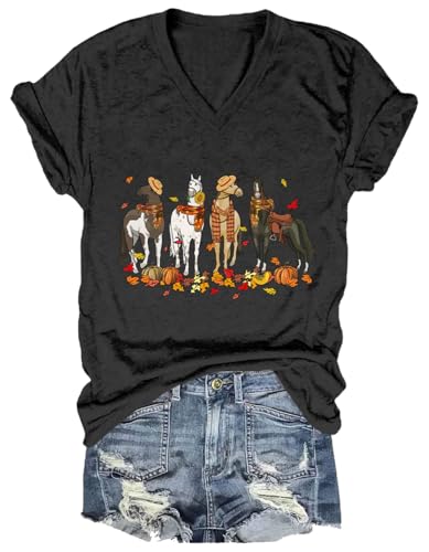 Niaday Fall Horse Shirt Men Women Graphic Short Sleeve T-Shirt Tee, Fall Season Horses Horse Lover Shirt - size chart