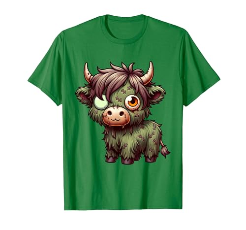 Cute Highland Cow Zombie Halloween Designs Highland Cow Zombie Halloween Farm Animal Women Girls T-Shirt - size chart