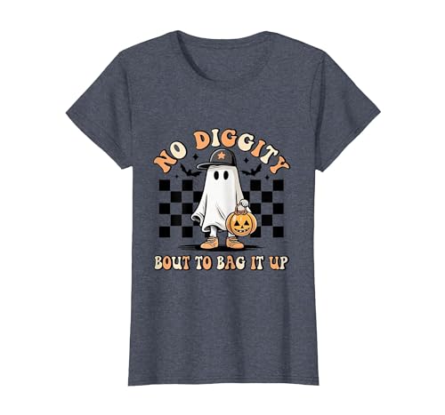 Halloween Pumkin Trick Or Treat Apparel No Diggity About to Bag It Up Trick Treat Candy Halloween T-Shirt - size chart