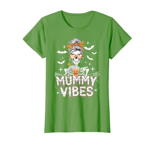Mummy Vibes Halloween Coffee Funny Skeleton Tee Mummy Vibes Halloween Coffee Funny Skeleton Mother Mom T-Shirt - size chart
