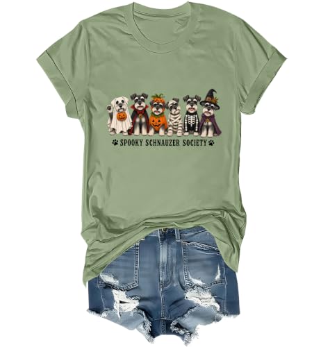 WQFQW Spooky Schnauzer Society Halloween Shirt Terrifying Halloween T-Shirt - size chart