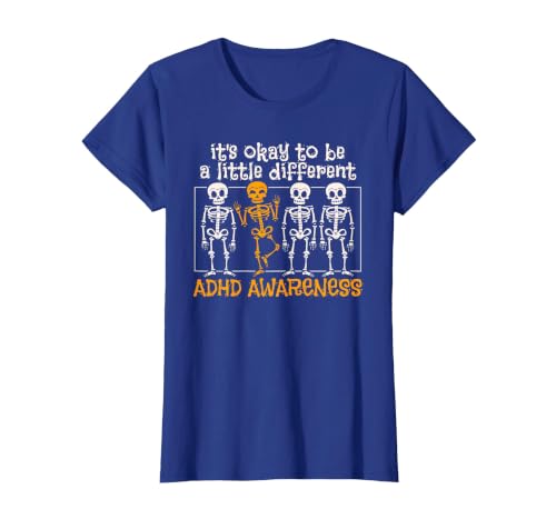 Orange Ribbon ADHD Awareness clothing Halloween Skeleton ADHD Awareness T-Shirt - size chart