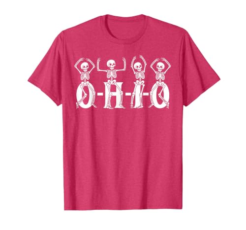 Funny O-H-I-O State Skeleton Halloween Funny O-H-I-O State Skeleton Ohio Halloween Vintage Vibe Fun T-Shirt - size chart