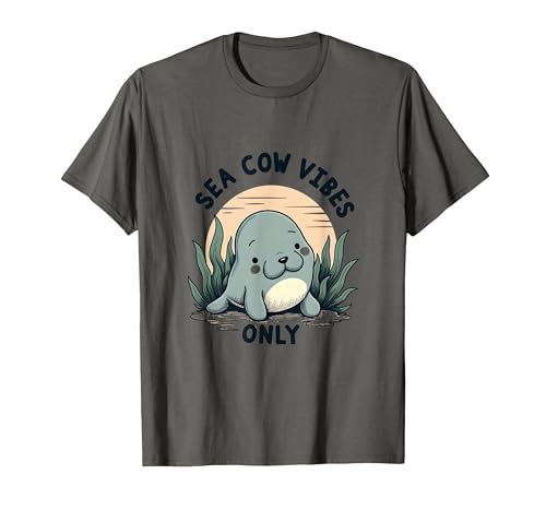 Mademark Sea Cow Vibes Only Manatee Design T-Shirt - size chart