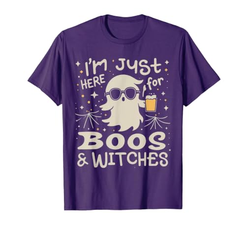 Flippin Sweet Gear I'm Just Here for Boos and Witches Halloween T-Shirt - size chart