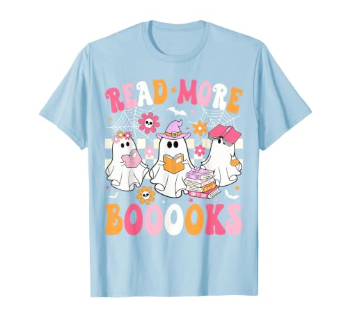 Read More Books Ghost Halloween Teacher Outfits Read More Books Ghosts Reading Book Funny Teacher Halloween T-Shirt - size