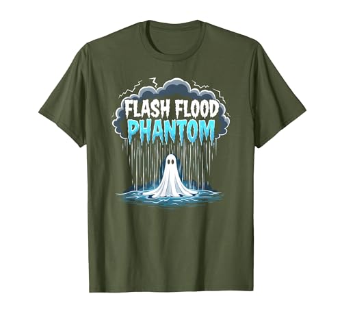 Mademark Halloween Weather Flash Flood Phantom Spooky Storm T-Shirt - size chart