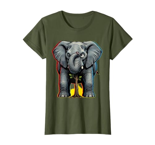 Mademark Funny Elephant Hiding Behind Tiny Tree T-Shirt - Women - size chart