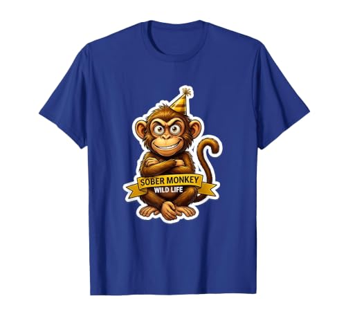 Mademark Sober Monkey Wild Life Sobriety Design T-Shirt - Men - size chart