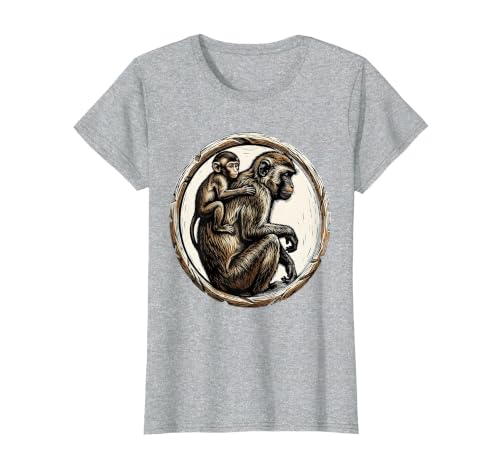 Mademark Baby Monkey Clinging to Mother's Back Design T-Shirt - Women - size chart