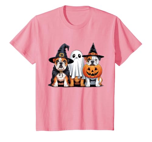 English Bulldog Halloween Funny Dog Lover Pumpkin Witch T-Shirt - size chart