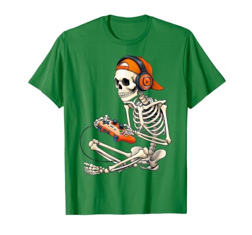 Halloween Skeleton Shirts for Gamers Men Boys Kids Halloween Skeleton Gamer Video Gaming Boys Men Kids Funny T-Shirt - size