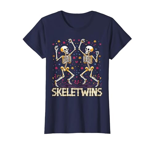 Spirit Week Twin Day Skeletwins Halloween Twins Dancing Skeletons Twins Halloween Matching Skeletwins T-Shirt - size chart