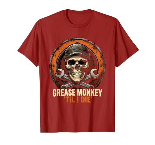 Mademark Grease Monkey 'Til I Die Mechanic Skull Design T-Shirt - Men - size chart