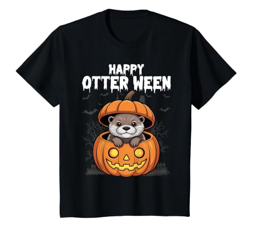 Otter Halloween Lover Gift Co. Happy Otter-Ween Lazy Halloween Costume Funny Animal Pun T-Shirt - size chart