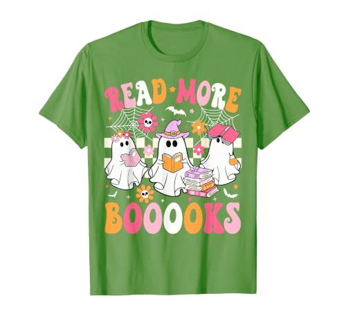 Read More Books Ghost Halloween Teacher Outfits Read More Books Ghosts Reading Book Funny Teacher Halloween T-Shirt - size